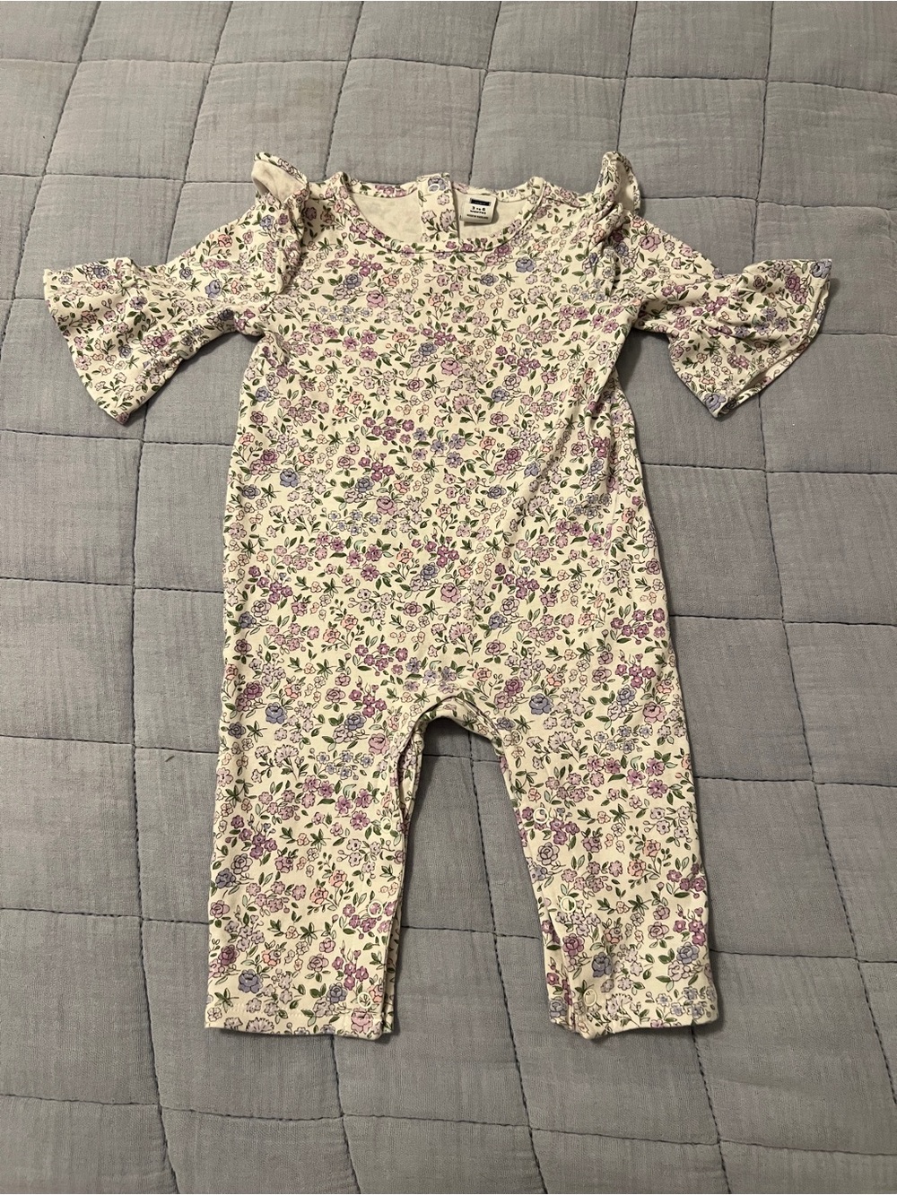 Janie and Jack Cream Floral Ruffle-Sleeve Romper